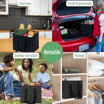 VENO 3 Pack Reusable Grocery Bags, Shopping Bags for groceries, Utility Tote with Handles and Hard Bottom, Foldable Shopping Cart Organizer, Multi-Purpose, Heavy-Duty (Black, 6 Gallon-3 Pack)