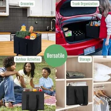 VENO 3 Pack Reusable Grocery Bags, Shopping Bags for groceries, Utility Tote with Handles and Hard Bottom, Foldable Shopping Cart Organizer, Multi-Purpose, Heavy-Duty (Black, 6 Gallon-3 Pack)