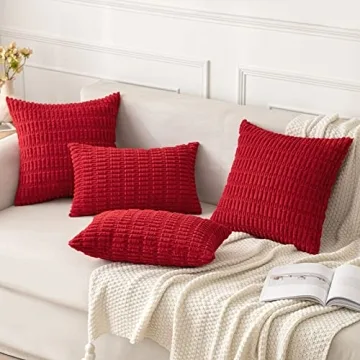 MIULEE Pack of 2 Red Corduroy Decorative Pillow Covers 18x18 Inch Soft Boho Striped Throw Pillow Covers Modern Farmhouse Home Decor for Sofa Living Room Couch Bed