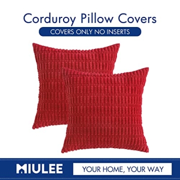MIULEE Pack of 2 Red Corduroy Decorative Pillow Covers 18x18 Inch Soft Boho Striped Throw Pillow Covers Modern Farmhouse Home Decor for Sofa Living Room Couch Bed