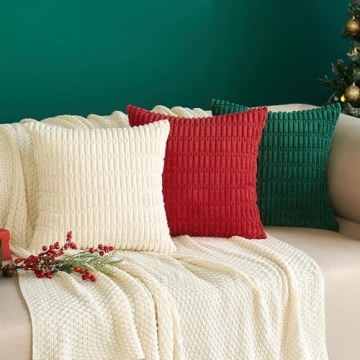MIULEE Pack of 2 Red Corduroy Decorative Pillow Covers 18x18 Inch Soft Boho Striped Throw Pillow Covers Modern Farmhouse Home Decor for Sofa Living Room Couch Bed
