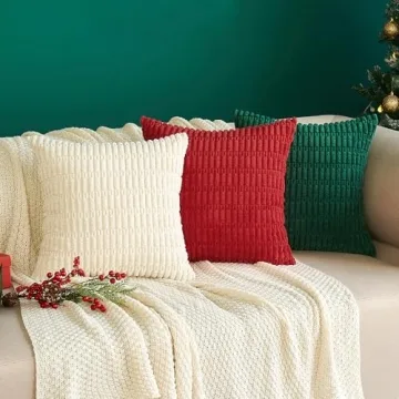 MIULEE Pack of 2 Red Corduroy Decorative Pillow Covers 18x18 Inch Soft Boho Striped Throw Pillow Covers Modern Farmhouse Home Decor for Sofa Living Room Couch Bed