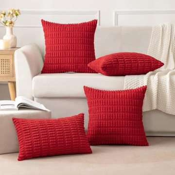 MIULEE Pack of 2 Red Corduroy Decorative Pillow Covers 18x18 Inch Soft Boho Striped Throw Pillow Covers Modern Farmhouse Home Decor for Sofa Living Room Couch Bed
