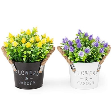 MIXROSE 2 PCS Artificial Potted Plants Mini Fake Plants in Rustic Metal Pot Small Artificial Plants ...