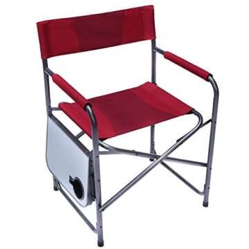 PORTAL Portable Compact Steel Frame Director’s Side Table Lightweight Oversized Chair for Outdoor Camp Fishing Picnic Lawn, Support 225lbs, Red