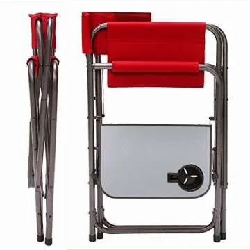 PORTAL Portable Compact Steel Frame Director’s Side Table Lightweight Oversized Chair for Outdoor Camp Fishing Picnic Lawn, Support 225lbs, Red