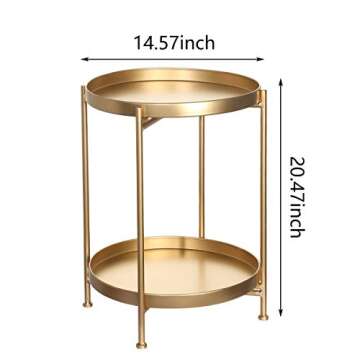 Gold Round End Side Table,Metal Tray Accent Table,Modern Bedside Table for Small Spaces,Anti-Rust Outdoor & Indoor Snack Table with Removable Tray (2-Tier-Golden)