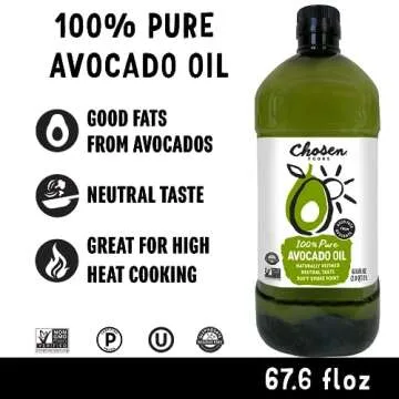 Chosen Foods 100% Pure Avocado Oil, Keto and Paleo Diet Friendly, Kosher Oil for Baking, High-Heat Cooking, Frying, Homemade Sauces, Dressings and Marinades (2 liters)