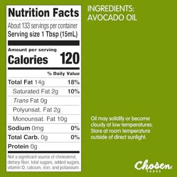 Chosen Foods 100% Pure Avocado Oil, Keto and Paleo Diet Friendly, Kosher Oil for Baking, High-Heat Cooking, Frying, Homemade Sauces, Dressings and Marinades (2 liters)
