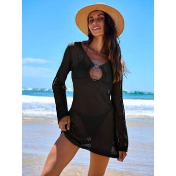 ANRABESS Women Beach Crochet Cover Ups Summer Knit Swimwear Mesh Bathing Suit Hollow Out Dress 2025 ...