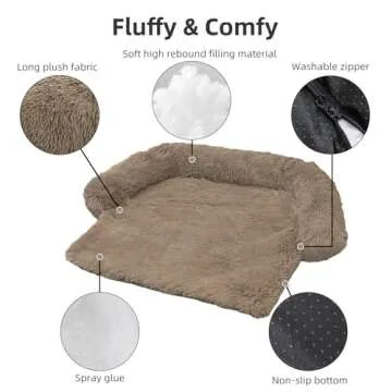Calming Dog Bed Fluffy Plush Dog Mat for Furniture Protector with Removable Washable Cover for Large...