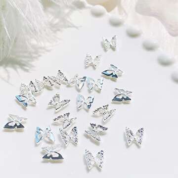 WOKOTO 100pcs Silver Butterfly Nail Charms For Acrylic Nails Butterfly Jewelrys 3d Nail Charms Nail ...