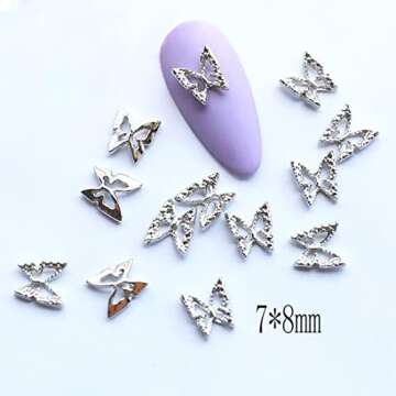 WOKOTO 100pcs Silver Butterfly Nail Charms For Acrylic Nails Butterfly Jewelrys 3d Nail Charms Nail Jewelry For Acrylic Nails Art 3d Butterfly Charms Silver Nail Studs Charms For Nails Designs