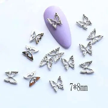 WOKOTO 100pcs Silver Butterfly Nail Charms For Acrylic Nails Butterfly Jewelrys 3d Nail Charms Nail Jewelry For Acrylic Nails Art 3d Butterfly Charms Silver Nail Studs Charms For Nails Designs