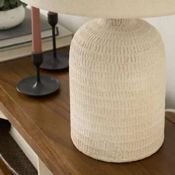 Nourison 24" White Washed Terracotta Farmhouse Textured Table Lamp for Bedside Table, Living Room, Dining, Entryway