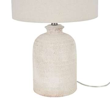 Nourison 24" White Washed Terracotta Farmhouse Textured Table Lamp for Bedside Table, Living Room, Dining, Entryway