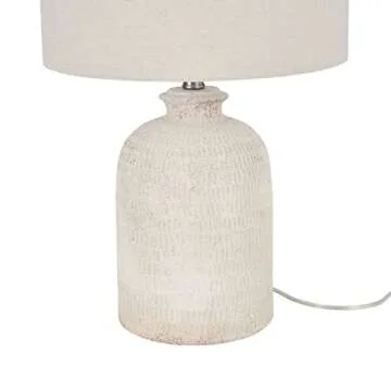 Nourison 24" White Washed Terracotta Farmhouse Textured Table Lamp for Bedside Table, Living Room, Dining, Entryway