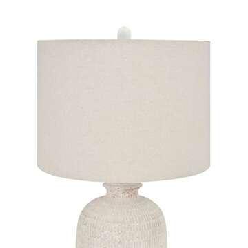 Nourison 24" White Washed Terracotta Farmhouse Textured Table Lamp for Bedside Table, Living Room, Dining, Entryway