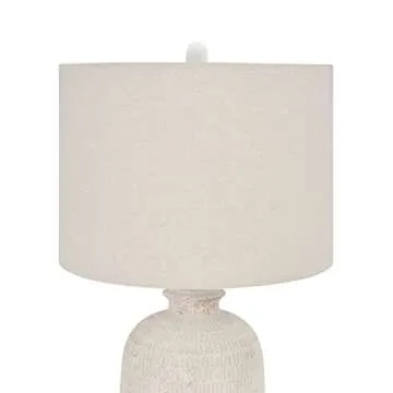 Nourison 24" White Washed Terracotta Farmhouse Textured Table Lamp for Bedside Table, Living Room, Dining, Entryway