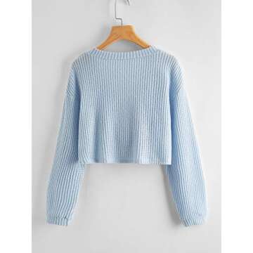 SweatyRocks Women's Long Sleeve Button Front V Neck Soft Knit Cardigan Sweaters Pale Blue S