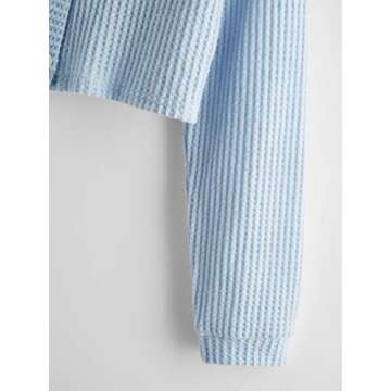 SweatyRocks Women's Long Sleeve Button Front V Neck Soft Knit Cardigan Sweaters Pale Blue S