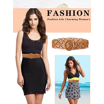 Stylish Pinra Woven Rattan Waist Belt for Women