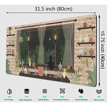 Cute Beige Brown Anime Desk Mat Kawaii Rainy Night Moonlight Witch XXL Large Extended Full Desk Gami...