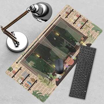 Cute Beige Brown Anime Desk Mat for Gamers and Students
