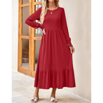 ZESICA Spring Dress with Long Sleeves and Pockets