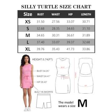 Silly Turtle Womens Workout Romper Tennis Dress Built in Shorts Onesie Open Back Jumpsuits Athletic ...