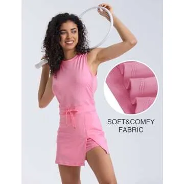Silly Turtle Womens Workout Romper Tennis Dress Built in Shorts Onesie Open Back Jumpsuits Athletic Dresses(0438-Pink-S)