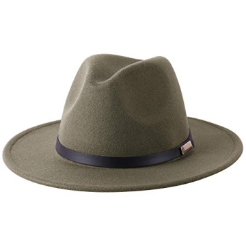 Lanzom Women Retro Wide Brim Fedora Hat in Olive Green
