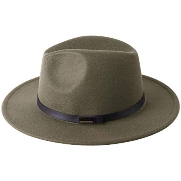 Lanzom Women Retro Wide Brim Fedora Hat in Olive Green