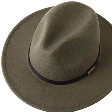 Lanzom Women Retro Wide Brim Fedora Hat in Olive Green