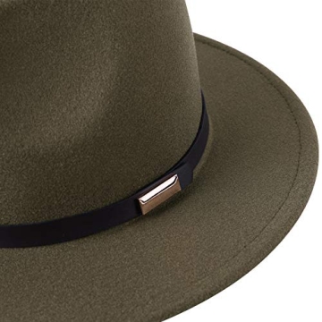 Lanzom Women Retro Wide Brim Fedora Hat in Olive Green