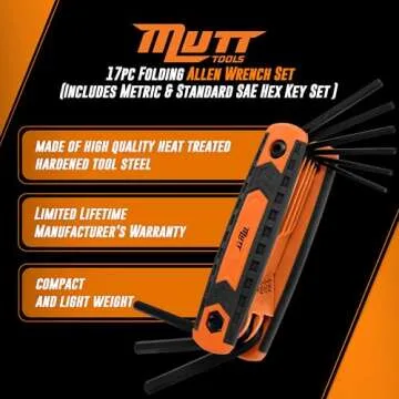 Mutt Tools 17pc Folding Allen Wrenches Sets – Includes an SAE and Metric Allen Key Set – Folding Hex Keys for DIY, Archery and Bikes