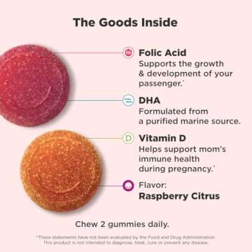 OLLY Essential Prenatal Gummy Multivitamin, Folic Acid, Vitamin D, Omega 3 DHA, Supports Healthy Growth and Brain Development, Citrus Berry - 84 Count