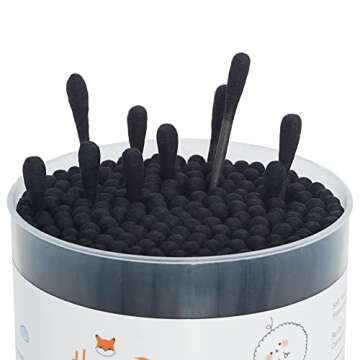 HOMEFOX Black Cotton Swabs Precision Pointed - 400 Count Organic Pointy Pointed Cotton Bud Double Side Tightly Wrapped Charcoal Cotton Tip Paper Stick Soft Gentle Cruelty-Free, Pointy & Round (Black)