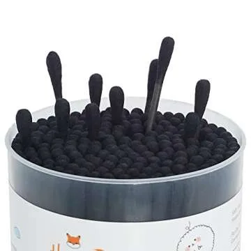 HOMEFOX Black Cotton Swabs Precision Pointed - 400 Count Organic Pointy Pointed Cotton Bud Double Side Tightly Wrapped Charcoal Cotton Tip Paper Stick Soft Gentle Cruelty-Free, Pointy & Round (Black)