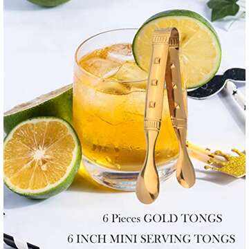 IAXSEE 6-Pieces 6 Inch Gold Tongs Mini Tongs for Appetizers, Gold Serving Utensils Small Tongs for S...