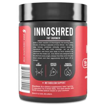 Inno Shred Fat Burner for Men and Women with 100mg Capsimax, Grains of Paradise, Organic Caffeine, G...