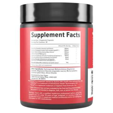 Inno Shred Fat Burner for Men and Women with 100mg Capsimax, Grains of Paradise, Organic Caffeine, Green Tea Extract, Appetite Suppressant, Weight Loss (60 Veggie Capsules) | (with Stimulant)