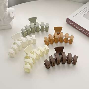 Big Hair Claw Clips, 4.5 Inch Non-Slip Matte Large Claw Clips, 5 Color Strong Hold Perfect for Women for Thick or Thin Hair Women and Girls, Comfortable Fashionable and Beautiful