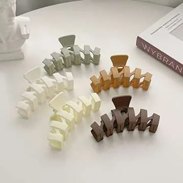 Big Hair Claw Clips, 4.5 Inch Non-Slip Matte Large Claw Clips, 5 Color Strong Hold Perfect for Women for Thick or Thin Hair Women and Girls, Comfortable Fashionable and Beautiful