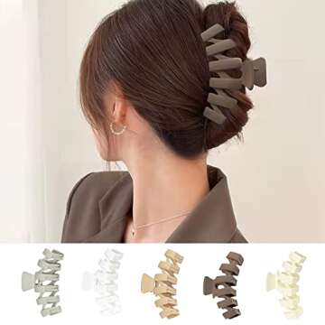 Big Hair Claw Clips, 4.5 Inch Non-Slip Matte Large Claw Clips, 5 Color Strong Hold Perfect for Women for Thick or Thin Hair Women and Girls, Comfortable Fashionable and Beautiful