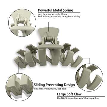 Big Hair Claw Clips, 4.5 Inch Non-Slip Matte Large Claw Clips, 5 Color Strong Hold Perfect for Women for Thick or Thin Hair Women and Girls, Comfortable Fashionable and Beautiful