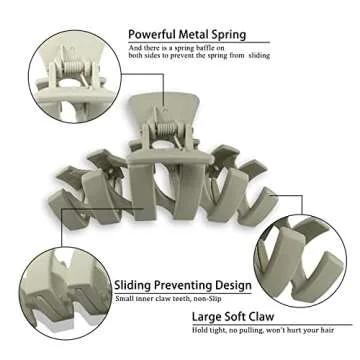 Big Hair Claw Clips, 4.5 Inch Non-Slip Matte Large Claw Clips, 5 Color Strong Hold Perfect for Women for Thick or Thin Hair Women and Girls, Comfortable Fashionable and Beautiful