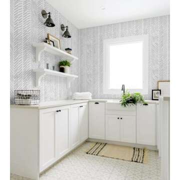 Guvana Line Peel and Stick Wallpaper Gray and White Wallpaper Striped Contact Paper 17.7"x118" Self Adhesive DIY Contact Paper Removable Wallpaper Decorative for Livingroom Bedroom Wall Covering