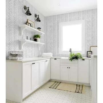 Guvana Line Peel and Stick Wallpaper Gray and White Wallpaper Striped Contact Paper 17.7"x118" Self Adhesive DIY Contact Paper Removable Wallpaper Decorative for Livingroom Bedroom Wall Covering