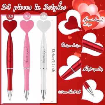 Sayglossy 24 Set Christian Valentines Gift, Heart Shaped Ballpoint Pen Bulk with Greeting Card Jesus Love Ballpoint Pen Bible Verse Card for Valentine Party Favor Gift Exchange